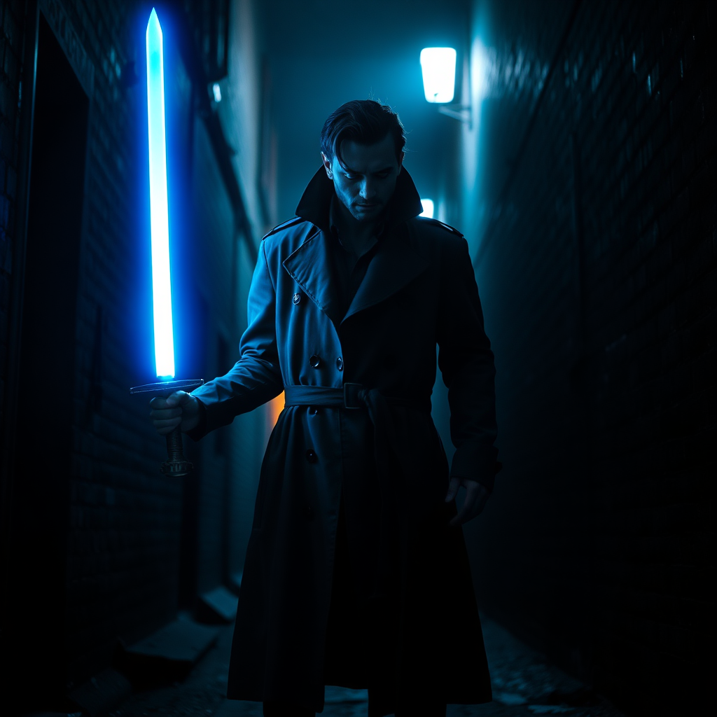 Modern mythic hero in dark urban setting